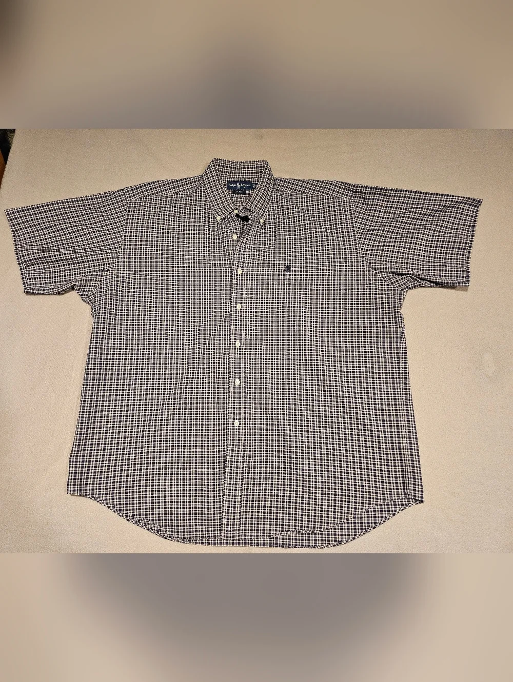 Polo Navy & White‎ Checked Short-Sleeve Button-Down Shirt Size XL